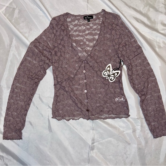 Self Esteem Women’s Purple L/S Lace Button-Up Shirt Top Chic Feminine - Picture 5 of 15